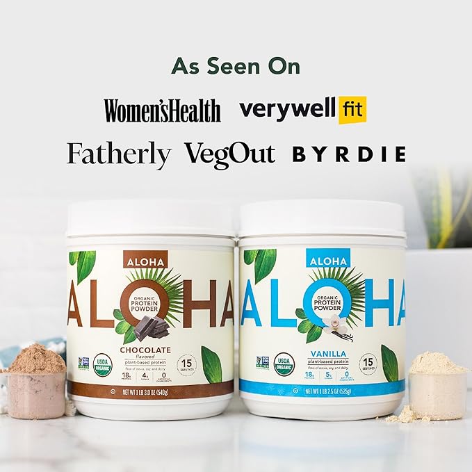 ALOHA Organic Plant Based Protein Powder Bundle Vanilla 19.6 oz &amp Chocolate 19.6 oz 15 Servings Each