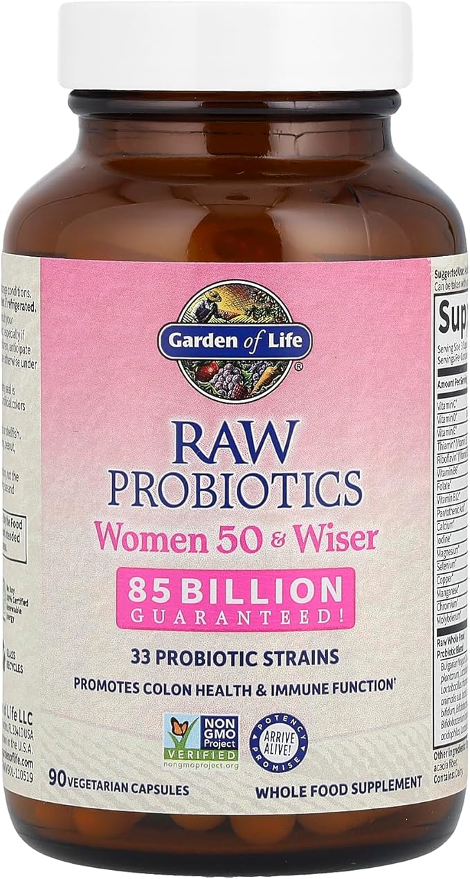 Garden of Life Raw Probiotics Women 50 &amp Wiser - 85 Billion Live Cultures - Probiotic Supplement with Bulgarian Yogurt &amp Eastern Europe Wild Kefir Culture - 90 Vegetarian Capsules