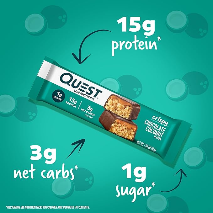 Quest Nutrition Crispy Chocolate Coconut Hero Protein Bar 15g Protein 1g Sugar 3g Net Carbs Gluten Free Protein Snack Keto Friendly 12 Count