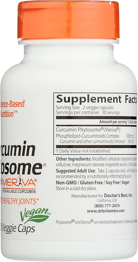Doctor's Best Curcumin Phytosome with Meriva Non-GMO Vegan 60 Veggie Capsule (Pack of 1)