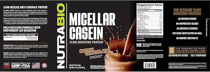 NutraBio Casein Protein Powder Micellar Casien Powder 25g Slow Digesting Protein Helps Keep You Full Overnight Muscle Recovery &amp Growth BCAA &amp EAA Gluten Free Soy Free 2lb Chocolate