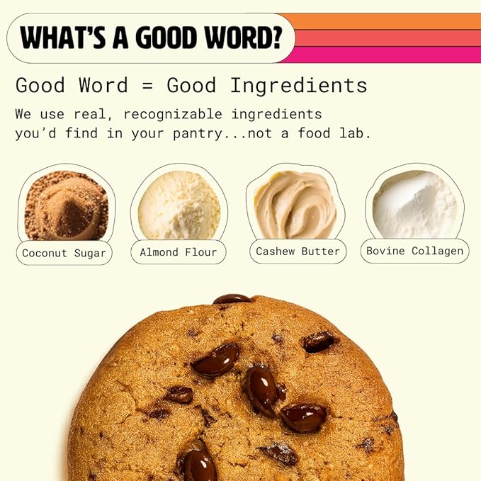 Chocolate Chip Protein Cookie Soft &amp Chewy High Protein Snack Gluten-Free Grain-Free Dairy-Free No Seed Oils No Refined Sugars Made with Almond Butter &amp Collagen 12-Pack
