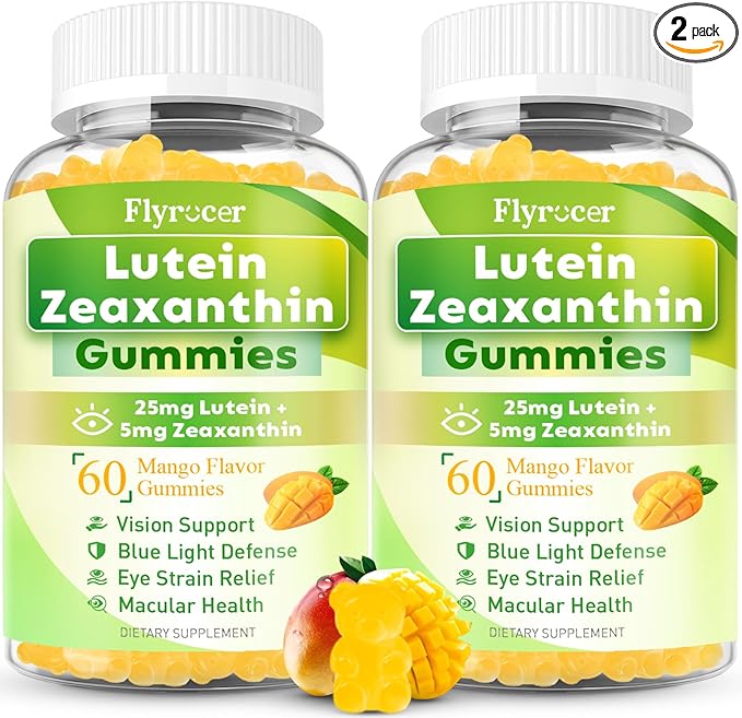 Sugar Free Lutein Gummies 25mg Lutein and Zeaxanthin Supplements for Eye Health 13-in-1 Eye Care Formula with Omega-3 Bilberry Saffron-Vision Health Eye Strain Dry Eyes Vegan Mango Flavor 120 Ct