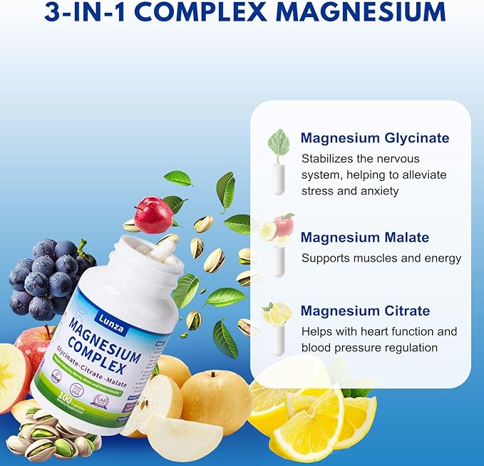 Reacted Magnesium &amp Potassium - High Absorption Magnesium Supplement with Magnesium Citrate Glycinate Malate - Supports Sleep Muscles Heart Health - 100 Capsules