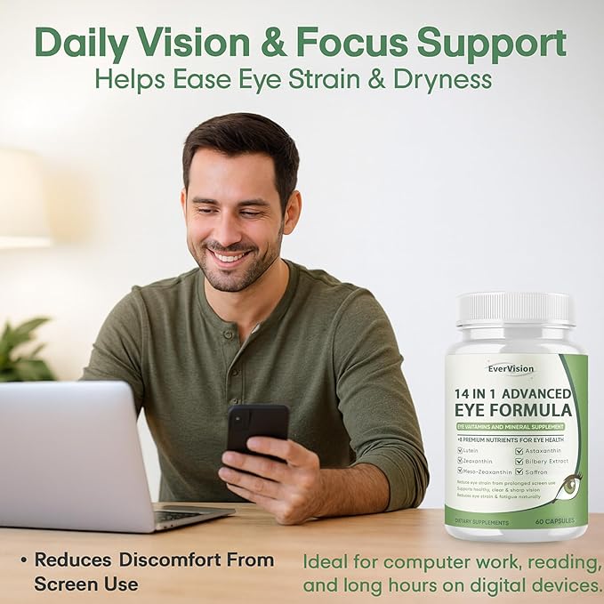 14 in 1 Advanced Eye Formula – Eye Vitamin and Mineral Supplement with Lutein Zeaxanthin Zinc &amp Bilberry Extract – Vision &amp Focus Support (1)