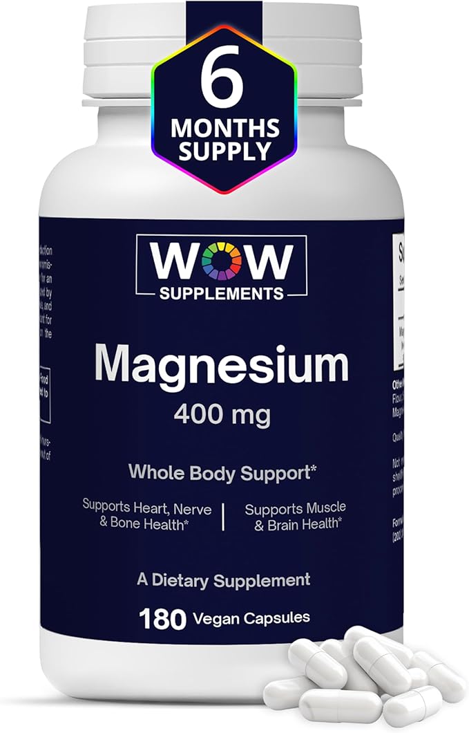 WOW Supplements Magnesium 400 mg Complex - Supplement for Men and Women - Citrate Aspartate &amp Magnesium Oxide 400mg - 180 Capsules