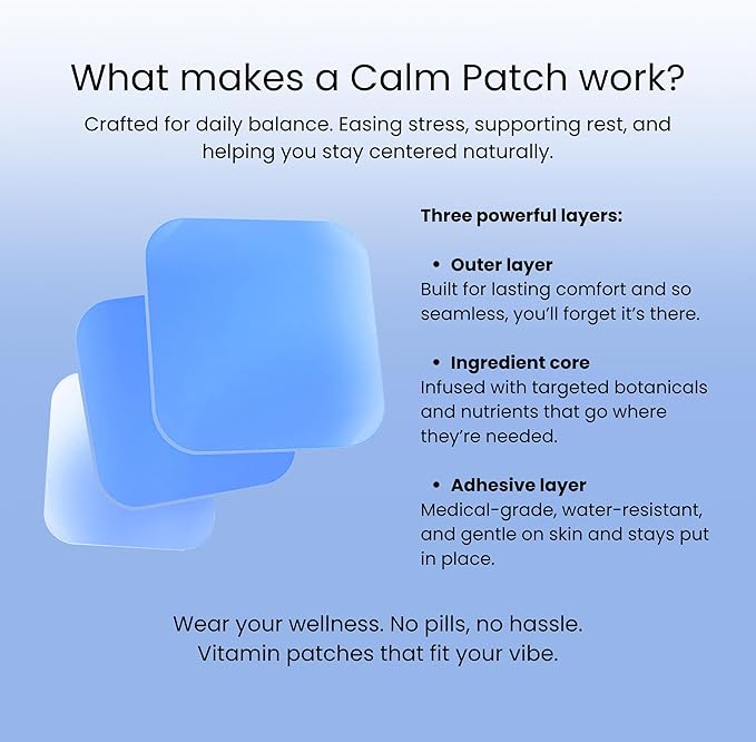 Calm Patch | Wearable Wellness for Relaxation Support with Botanical Blend | Long Lasting Patch for 10 Hours | Vegan &amp Latex Free | 4 Patches Per Pack 3 Pack