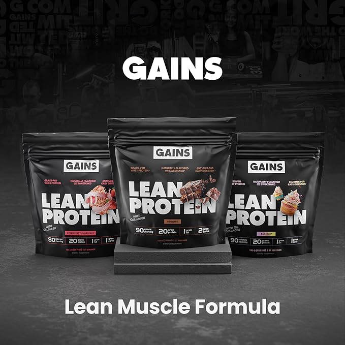 Gains in Bulk Lean Protein Powder with Collagen Peptides Gluten Free Grass Fed Whey 20G Protein &amp 5G Collagen Plant Enzymes to Support Digestion Natural Ingredients Cutcake Flavor 27 Serving