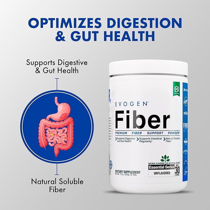 Evogen Fiber - Premium Fiber Powder Supplement | No Bloat Constipation &amp Gut Health Support | Unflavored | 30 Servings