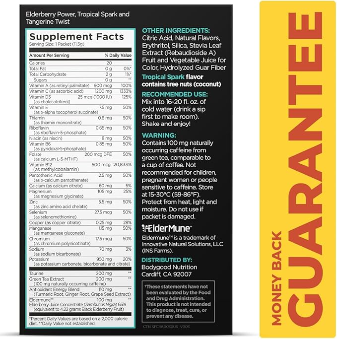 Pureboost Immune Clean Energy Booster Refreshing Energy Drink Mix and Immunity Supplement with Elderberry 1200 mg Vitamin C Vitamins A + D and Zinc. Sugar-Free (Combo Pack 30 Count)
