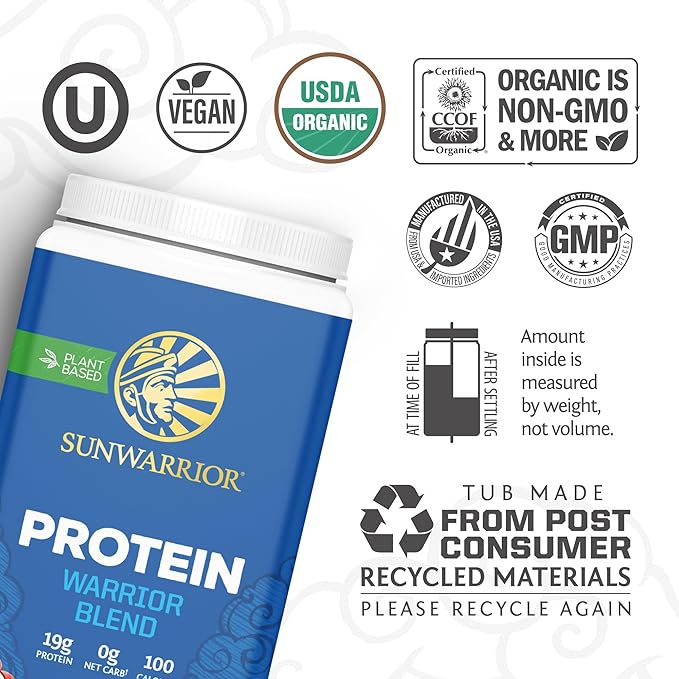 Sunwarrior Organic Greens Probiotic Powder &amp Plant Based Protein Powder Set | Bundle &amp Save | Ormus Supergreens Plus Vegan Organic Warrior Blend (30 Servings Protein 45 Servings Greens)