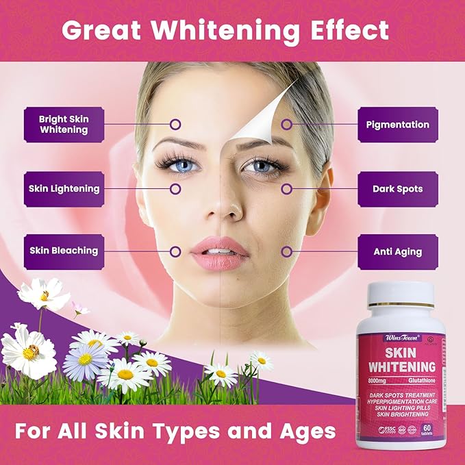 AIHIYO Skin Whitening Pill 8000mg Glutathione Supplement Dark Spots Melasma &amp Acne Scar Remover 60 Tablets