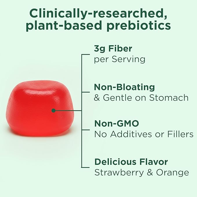 Yuve Prebiotic Fiber Gummies - Delicious - 3g Soluble Fiber Supplement - Supports Digestive Health &amp Regularity - Vegan &amp Gluten-Free Fiber Gummies for Adults &amp Kids - Non-GMO &amp Low Su