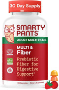 SmartyPants Fiber Supplement &amp Multivitamin for Men &amp Women Prebiotic Fiber Gummies with Omega 3 (DHA/EPA) Vitamin D3 C Vitamin B12 B6 A K &amp Zinc 90 Count (30 Day Supply)