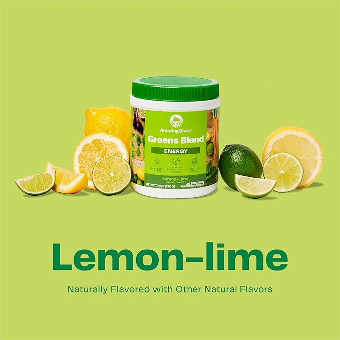 Amazing Grass Green Superfood Energy: Super Greens Powder &amp Plant Based Caffeine with Green Tea Beet Root Powder &amp Flax Seed Lemon Lime 100 Servings (Packaging May Vary)