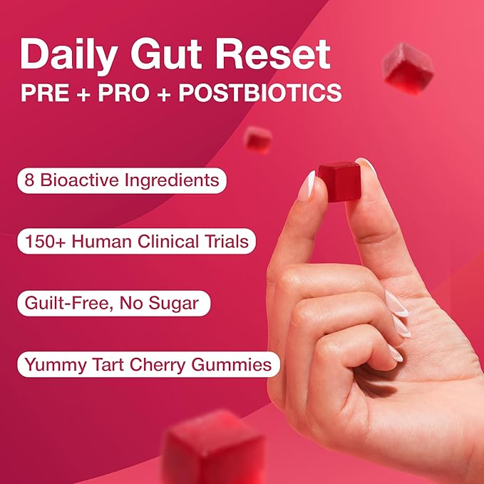 Gut Health for Women &amp Men Pre Post Probiotics Gummies for Digestive Health Constipation Tribiotics for Bloating Immune Support Skin &amp Belly Fat Wellness Tart Cherry – 60 Count