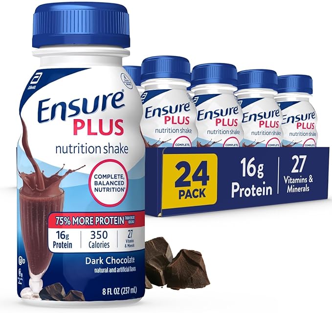Ensure Plus Nutrition Shake 24 Count With 16 Grams of Protein Meal Replacement &amp Max Protein Milk Chocolate Nutrition Shake 30g Protein 1g Sugar 4g Comfort Fiber