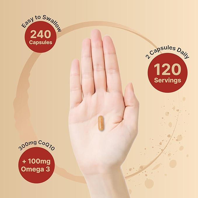 NatureBell CoQ10 300mg - 240 Capsules - High-Potency Support for Healthy Heart - Daily Energy &amp Vitality Aid with Antioxidant Support - Easily Absorbed Ubiquinone &amp Omega-3*