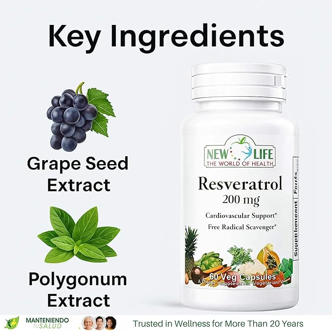 New Life Resveratrol 50mg Cardiovascular Support 60 Veg Capsules