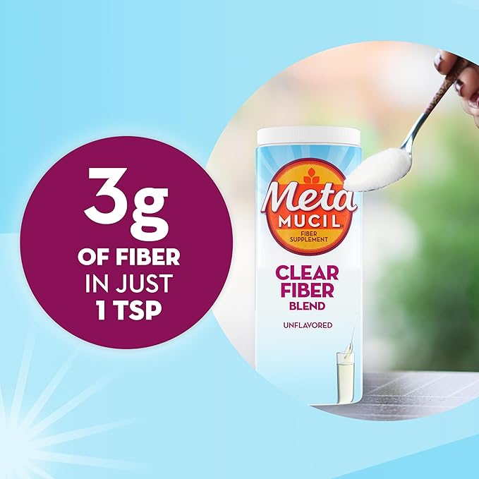 Metamucil Fiber Supplement Unflavored Clear Mixing Powder No Grit No Sugar Added Plant Based Prebiotic Fiber Supplement Blend for Daily Digestive Health 75 teaspoons