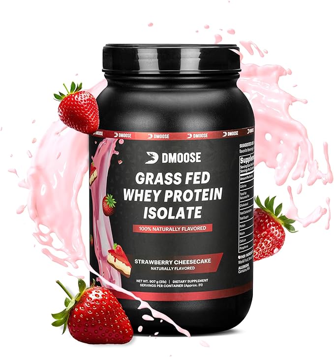 DMoose Grass Fed Whey Protein Powder - for Muscle Growth &amp Recovery Naturally Sweetened &amp Flavored Rich in Amino Acids Fast Absorbing Performance Formula (2 Lbs Strawberry)