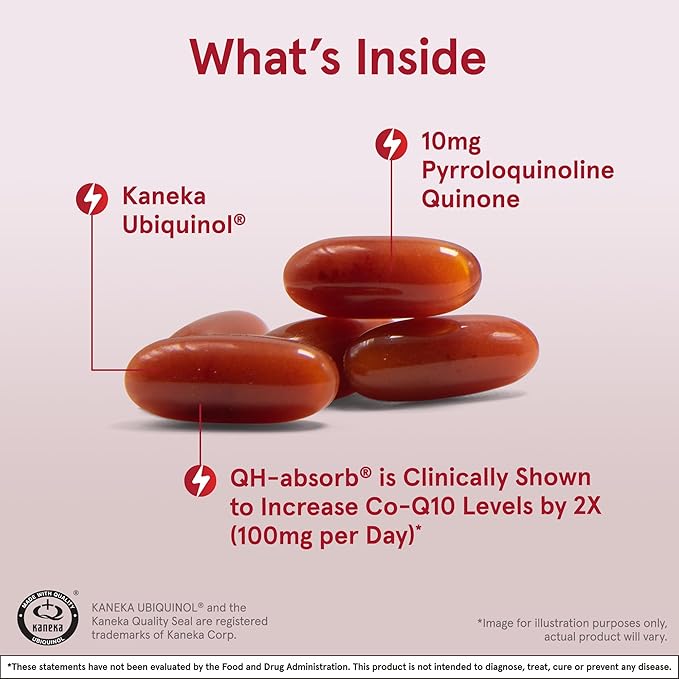 Jarrow Formulas® QH-Absorb® + PQQ Dietary Supplement Antioxidant Support for Mitochondrial Biogenesis Cellular Energy Production and Cardiovascular Health 60 Softgels 60 Day Supply