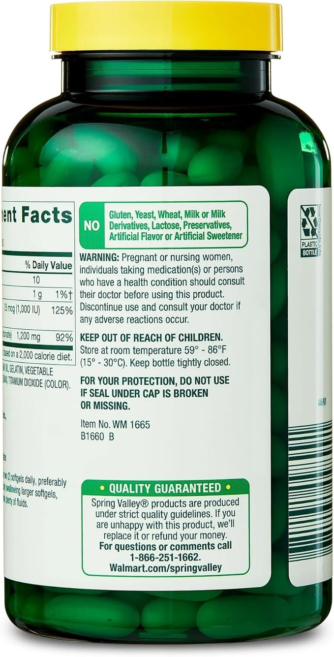 SUREFECT Spring Valley Calcium 600mg + Vitamin D3 1000IU - 120 Rapid-Release Softgels - Bone &amp Teeth Support Organizer.