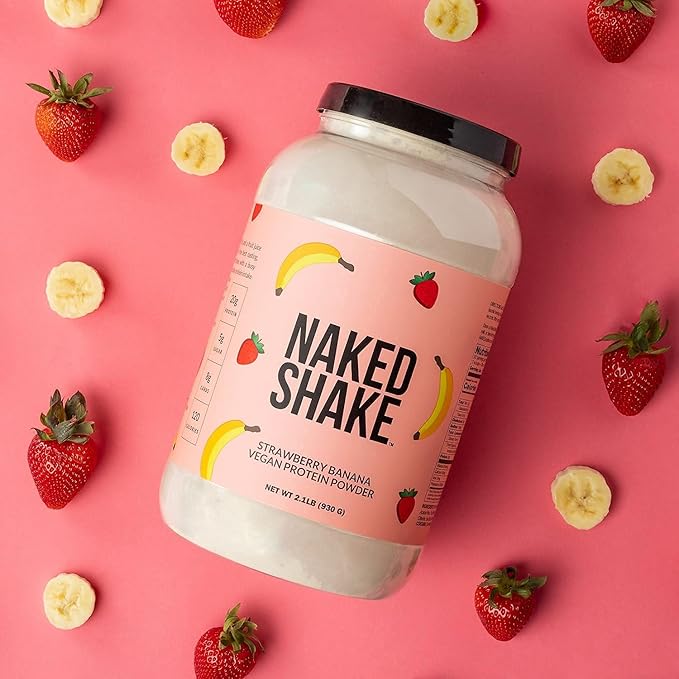 NAKED Shake - Vegan Protein Powder Strawberry Banana - Flavored Plant Based Protein with Mct Oil NSF Certified Gluten-Free Soy-Free No Gmos Or Artificial Sweeteners - 30 Servings