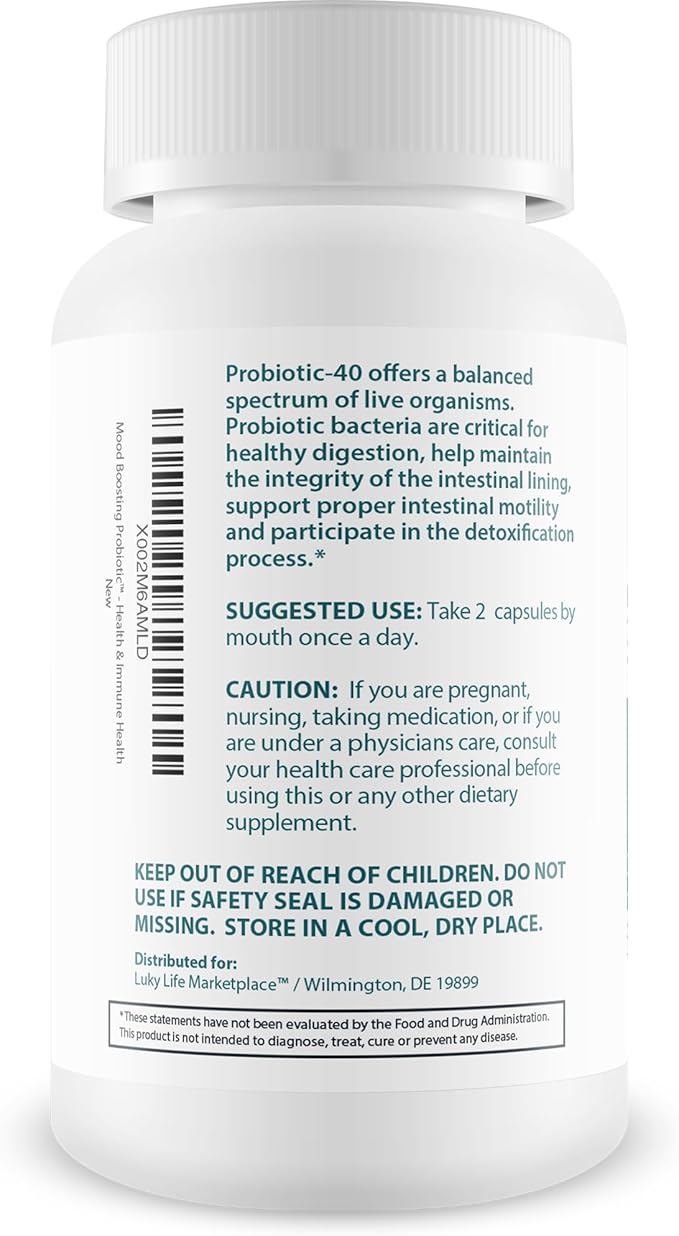 Mood Boosting Probiotic Mood Supplement - Universal Formula for Women &amp Men - Prebiotic &amp Probiotic Support for Full Body Benefits - Aid Improved Digestive Health &amp Immune Health