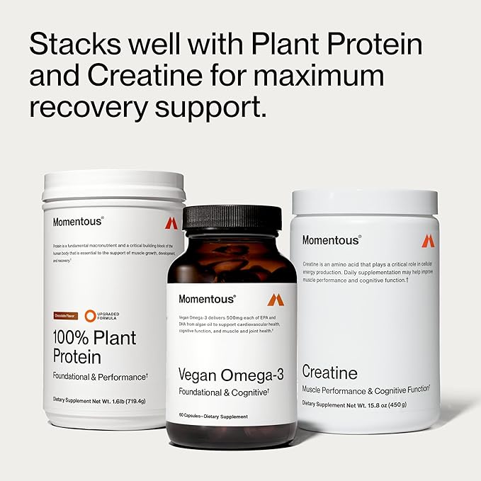 Momentous Vegan Omega-3 - Plant-Based EPA &amp DHA Supplement for Men &amp Women - Sourced from Algae Oil - Supports Heart Joint &amp Brain Health - NSF Certified for Sport - 1000 mg - 30 Servin
