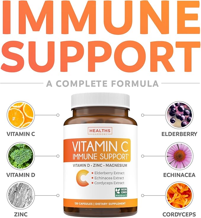 Antioxidants &amp Immune Support (2-Month Supply) Immune Vitality Blend - Super Antioxidants - Powerful Super Food Daily Blend (120 Caps) &amp Immune Support Supplement with Elderberry Vitamin C and