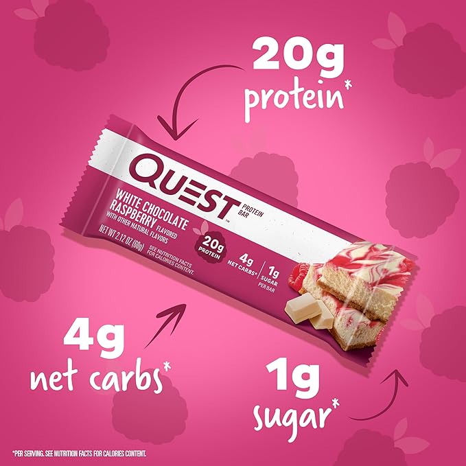Quest Nutrition Oatmeal Chocolate Chip Protein Bar High Protein Low Carb Gluten Free &amp White Chocolate Raspberry Protein Bars High Protein Low Carb Gluten Free