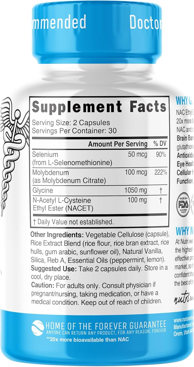 GlyNAC-ET NAC Supplement N-Acetyl Cysteine Ethyl Ester - 20x More Bioavailable Than GlyNAC - Glycine &amp N-acetylcysteine Ethyl Ester Anti Aging Supplement Boost Glutathione (60 Capsules)