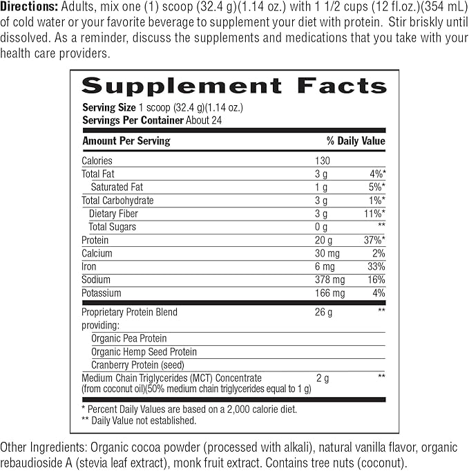 Biochem 100% Vegan Protein Natural Amino Acids Gluten Free Keto Non Whey Pea &amp Hemp Protein Powder for Women and Men - 24 Servings 2 LB (Chocolate)