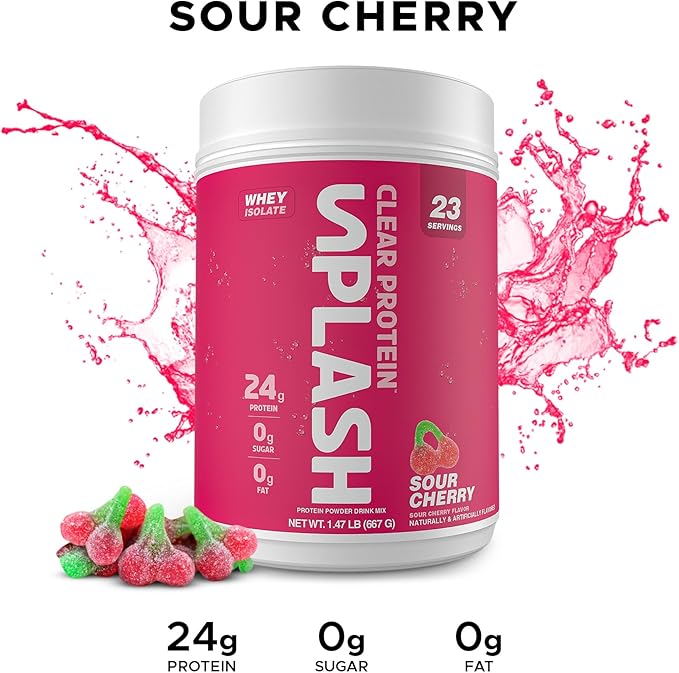 Revolution Nutrition Splash Clear Protein Clear Whey Protein Powder Juice-Type Protein Candy Flavour Collagen 24g Protein Zero Sugar Zero Carb 667g 23 Servings (Sour Cherry 1.47 Pound)