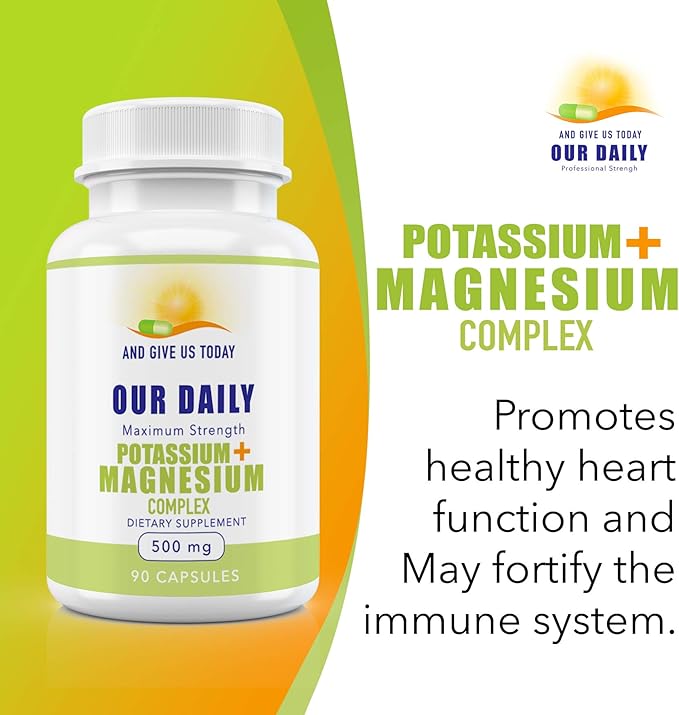Our Daily Vites Potassium Magnesium Supplement 500mg - Powerful Magnesium Potassium Supplement with 5 Forms of Magnesium for Muscle Recovery Leg Cramps Gluten-Free Non-GMO - 90 Caps