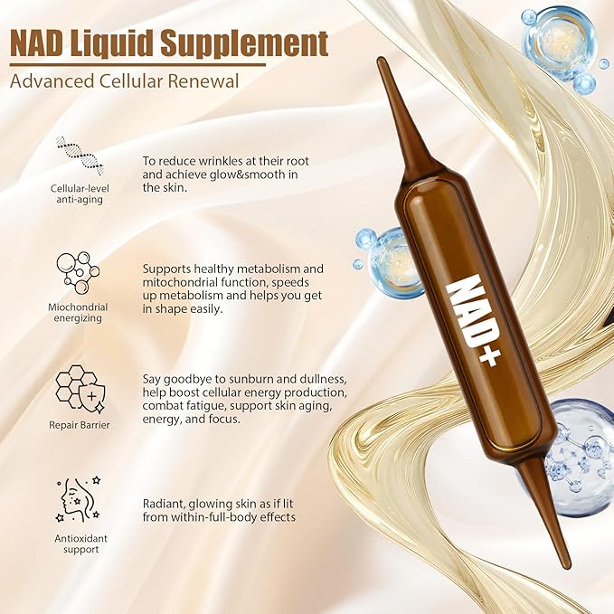 NAD+Advanced Cellular Renewal - 1200mg NAD+Liquid Supplements for Energy &amp Focus - 10 Vials (1)