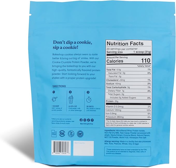 ProDough Gourmet Whey Isolate Hydrolized Protein Powder for Shake Mix- Easy Digest Enzyme Blend 25g Protein per Serving Natural Ingredients Gluten Free Keto Friendly (Cookie Crumble)