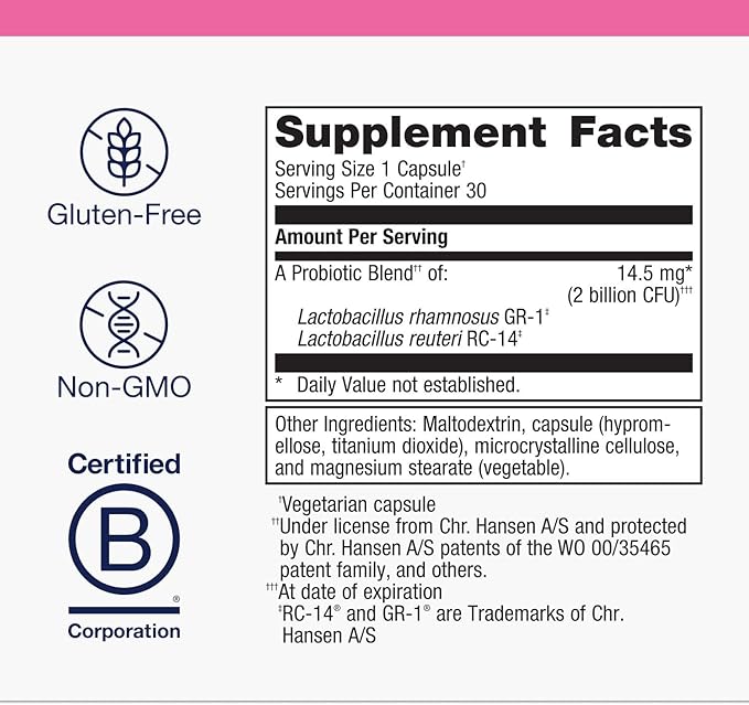 Metagenics UltraFlora Women’s Probiotic – Shelf-Stable Supplement for Vaginal Health Yeast Balance &amp Urinary Comfort – with Lactobacillus GR-1 &amp RC-14 – Non-GMO – 30 Capsules*