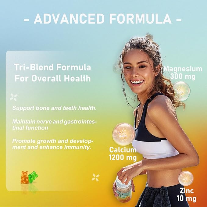 Calcium Citrate Gummies Calcium 1200mg with Vitamin D3 B6 B12 Magnesium Zinc Calcium Supplements for Women and Men Support Bone &amp Muscle Health 120 Chews Orange Flavor