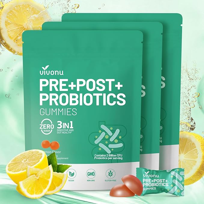 VivoNu Probiotics for Digestive Health Gummies 3 in 1 Intestinal Digestion Contains 2 Billion CFU Probiotic Zinc Magnesium and Vitamin D3 Men's Probiotics for Women Non GMO (180Gummy/3Pack)