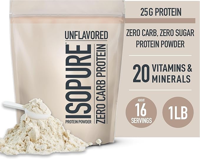 Bundle of Isopure Unflavored Whey Protein Isolate 25g Protein Zero Carb 16 Servings 1 Pound (Packaging May Vary) + Collagen Peptides Powder 14 Servings Unflavored with Vitamin C with Biotin