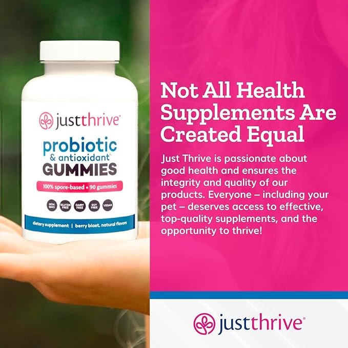 Just Thrive Probiotic Gummies - Kids Men and Womens Probiotic - for Digestive and Overall Health 90 Count
