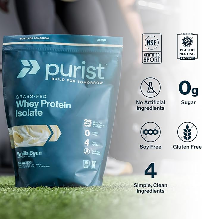 PURIST REP Whey Protein Powder Premium Milk Chocolate Grassfed IsolateWorkout Recovery Keto Friendly Clean Nutrition Meal Replacement Promotes Lean Muscle Sugar and Gluten-Free Women Men 2 Lb