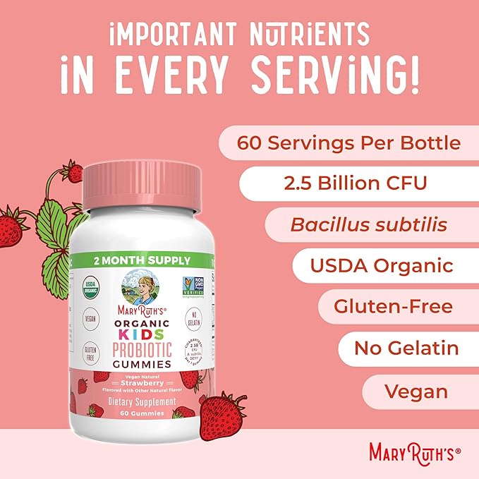 MaryRuth Organics Multivitamin Probiotic Magnesium Calm and Vitamin C Gummies for Kids | Clean Label Project Verified® | Vitamins for Immune Support &amp Overall Health | Vegan Non-GMO Gluten Fr