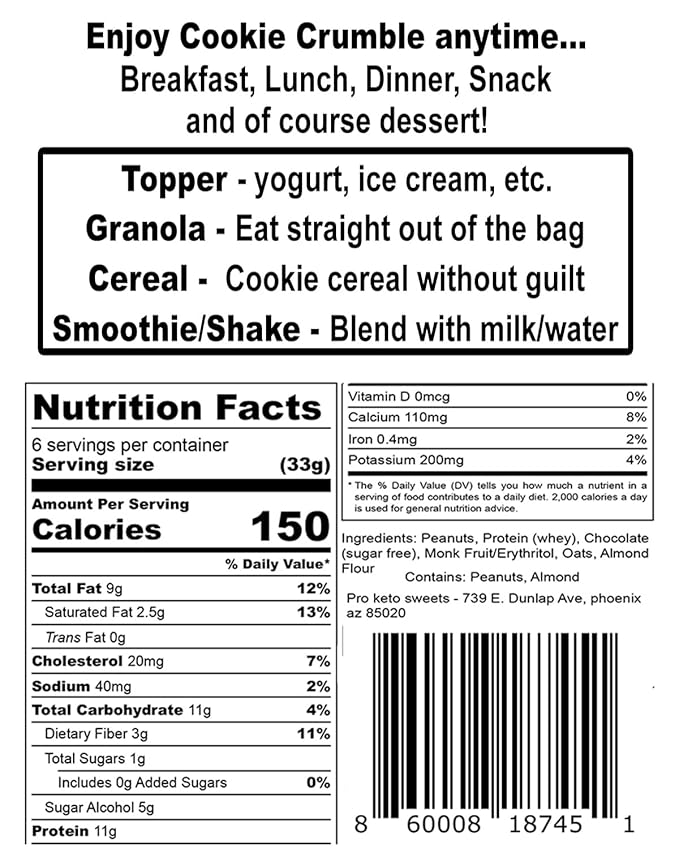 High Protein Cookie – Peanut Butter Chocolate Chip Crumble 66g Protein per Bag Keto Low Carb No Sugar Added Gluten-Free 2 Pack – PROTEIN SWEETS