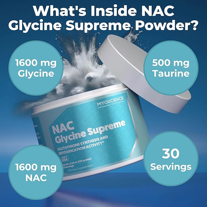 MYOXCIENCE NAC Glycine Supreme | N-Acetyl-L-Cysteine Glycine and Taurine Combination (Natural Peach and Pineapple Flavor) (30 Servings)