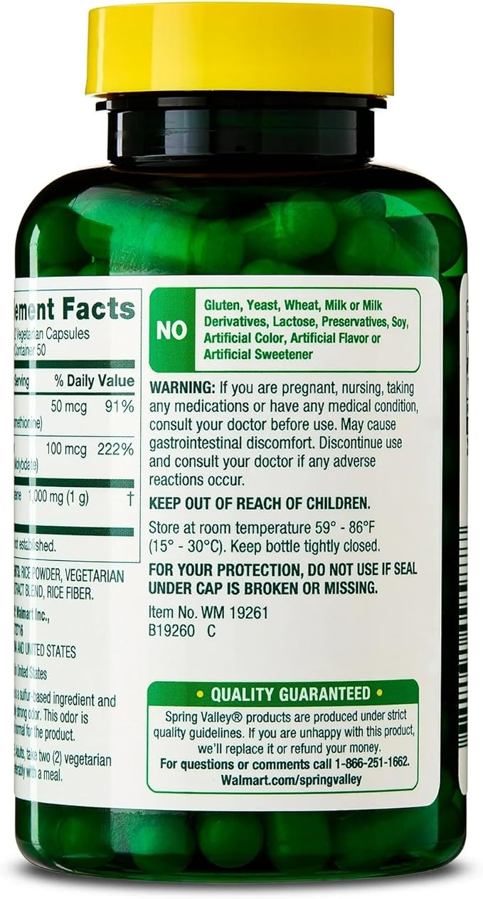 SUREFECT Spring Valley NAC (N-Acetyl Cysteine) 1000mg with Selenium &amp Molybdenum - Antioxidant Support - 100 Vegetarian Capsules Organizer.
