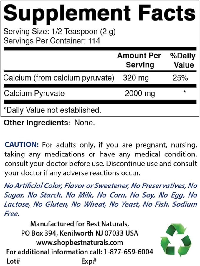 Best Naturals Calcium Pyruvate Powder 8 OZ (8 OZ (Pack of 3))