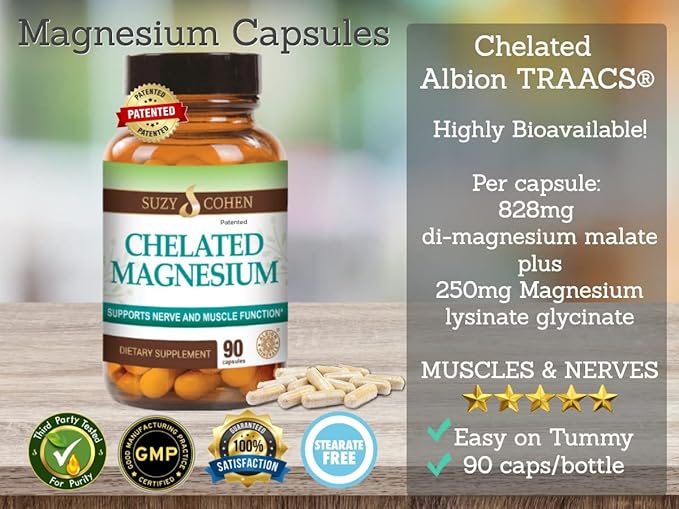 Chelated Magnesium Capsules - Supports Nerve and Muscle Function - 90 Capsules - by Suzy Cohen RPh